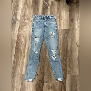 American Eagle Outfitters Blue Skinny Jeans with Classic Faded Look